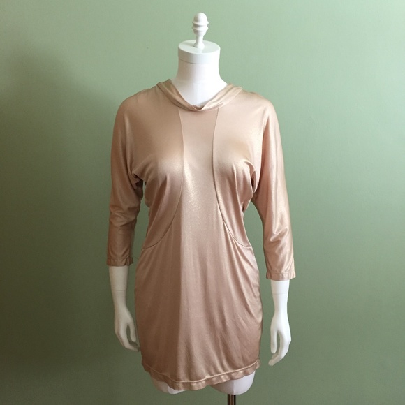 BCBGMAXAZRIA GOLD METALLIC JERSEY REVERSIBLE DRESS Size XS - Picture 1 of 16